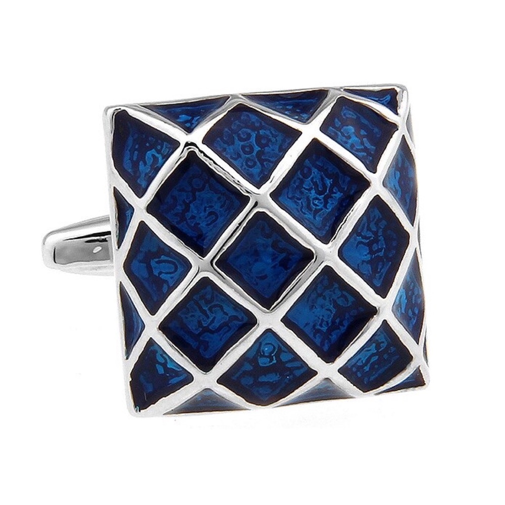 Silver and Blue Glass Crosshatch Moroccan Mosaic Cufflinks - Picture 4 of 16